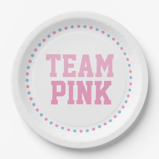 チームピンクのベビー性別の表示パーティープレート ペーパープレート (正面)