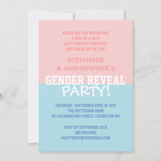 チームピンクまたはチームブルーのベビー性別の表示パーティー 招待状 (裏面)