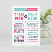 チームピンクまたはチームブルーのベビー性別の表示 招待状 (スタンド正面)
