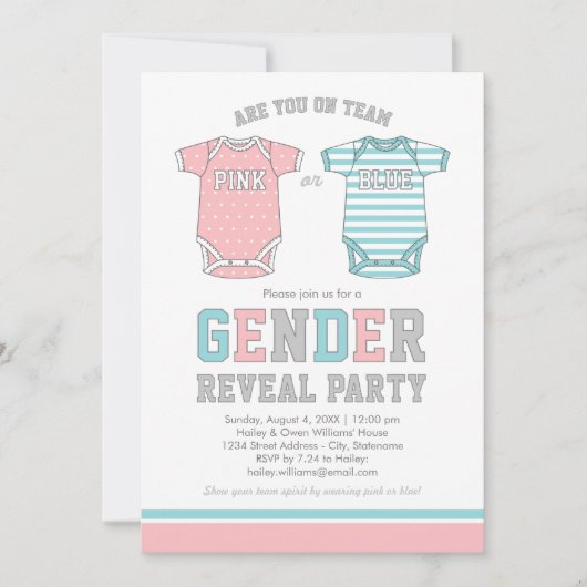 チームピンクまたはブルーのベビー性別によるパーティーの表示 招待状 (正面)