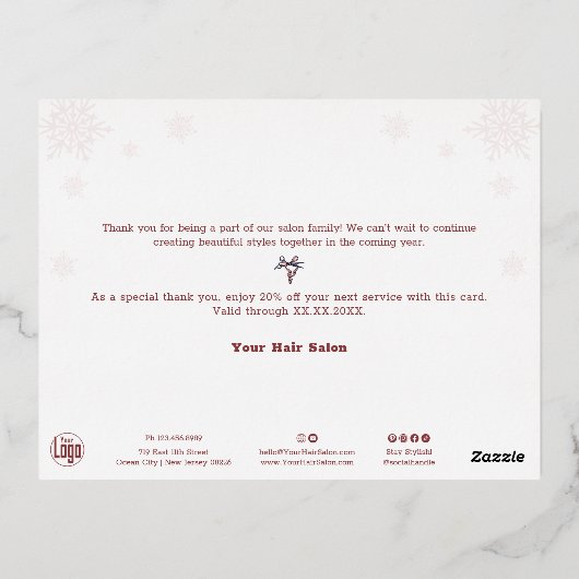 チームフォトスノーフレーク・フォイルアクセント・ホリデーカード 箔シーズンポストカード (裏面)