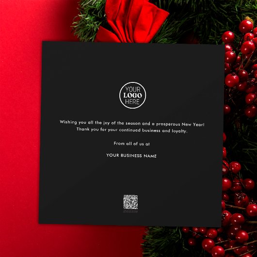 チームフォトメリークリスマスビジネスブラック&ホワイト シーズンカード