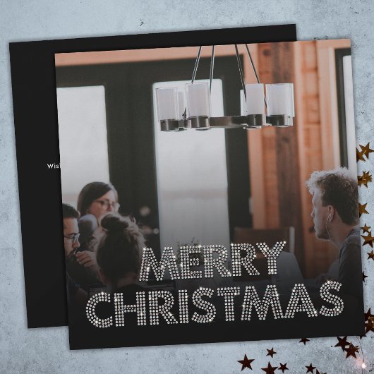 チームフォトメリークリスマスビジネスブラック&ホワイト シーズンカード