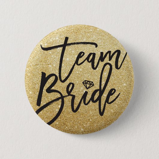 チームブライドダイヤモンドブライダルパーティシック金ゴールドグリッター 缶バッジ (正面)