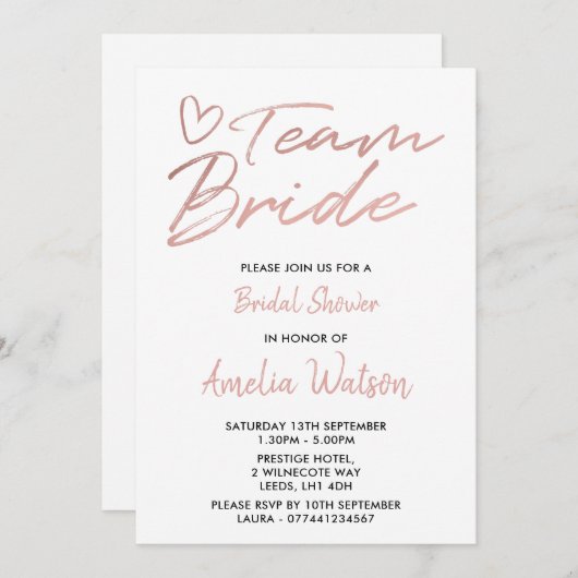 チームブライドロゼゴフェイクールドブライダルシャワー招待状 招待状 (正面/裏面)