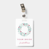 チームブライド素朴フローラ&グリーンリース結婚ズ バッジ (裏面 (クリップ付))