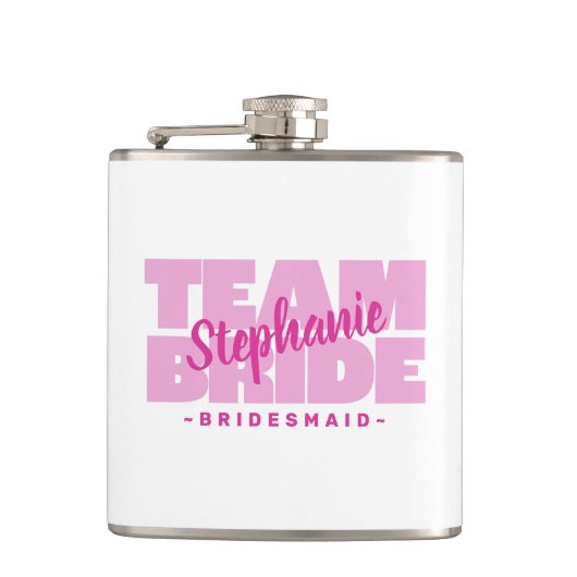 チームブライド花嫁結婚メイドブライダルパーティピンク フラスク (正面)