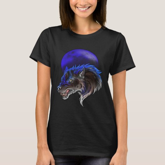 チームブルーワーウルフオカミとムーン Tシャツ (正面)
