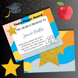 チームプレーヤー賞の証明書の学校リソース