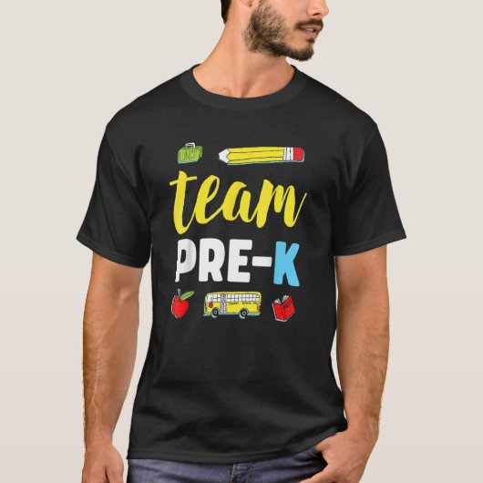 チームプレK先生初日プレスクール戻るSch Tシャツ (正面)