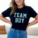 チームベビーガールアクアブルージェンダーリビールパーティー Tシャツ<br><div class="desc">アクアブルーのスポーティな"チームボーイ"レディースティーシャツデザインでスポーティなレタリングでダークグレー</div>