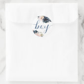 チームボーイネイビーと赤面性別リビールステッカー。C ラウンドシール (バッグ)