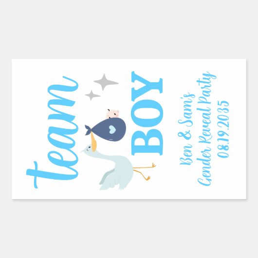 チームボーイブルージェンダーパーティーカスタムポップコーン 長方形シール (正面)