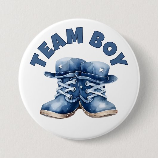 チームボーイ可愛いリトルブルーベビーブーツ性別リビール 缶バッジ (正面)