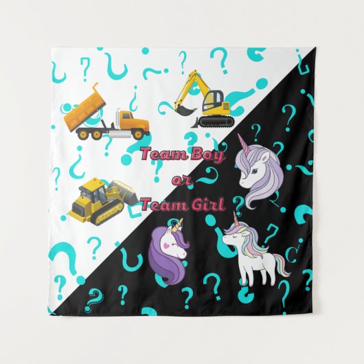 チームボーイ対チームガール 重機対ユニコーン タペストリー (正面)