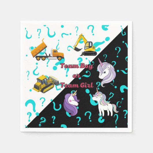 チームボーイvsチームガール重量機器対ユニコーン スタンダードカクテルナプキン (正面)