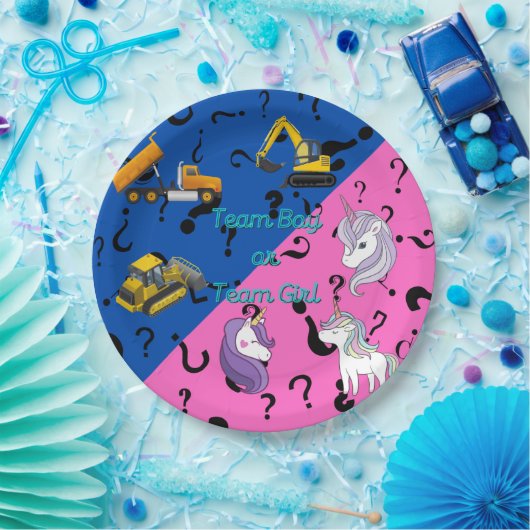 チームボーイvsチームガール重量機器対ユニコーン ペーパープレート (パーティー)