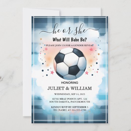 チームボールピッチおもしろいサッカーフィールド性別の表示を取得 招待状 (正面)