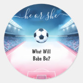 チームボールピッチおもしろいサッカーフィールド性別の表示 ラウンドシール (正面)