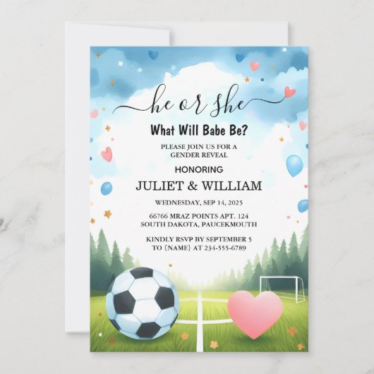 チームボールピッチ ファン サッカー フィールド 性別発表 招待状 (正面)