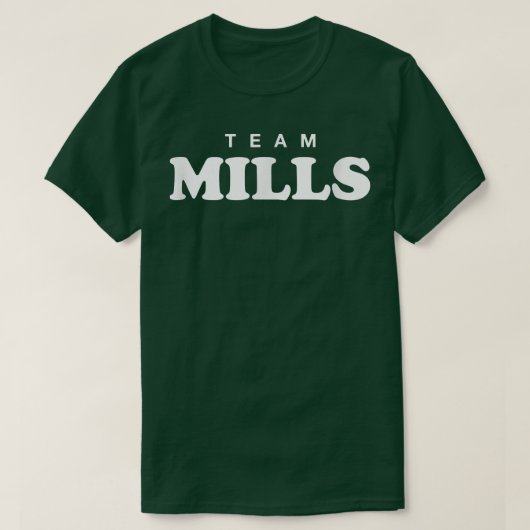 チームミルズパーソナライズされた姓の新郎家族 Tシャツ (デザイン正面)