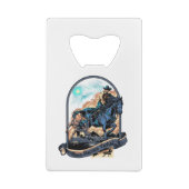 チームロープをかけるヘッダーのカウボーイの西部のロデオ牧場 クレジットカード栓抜き (裏面)