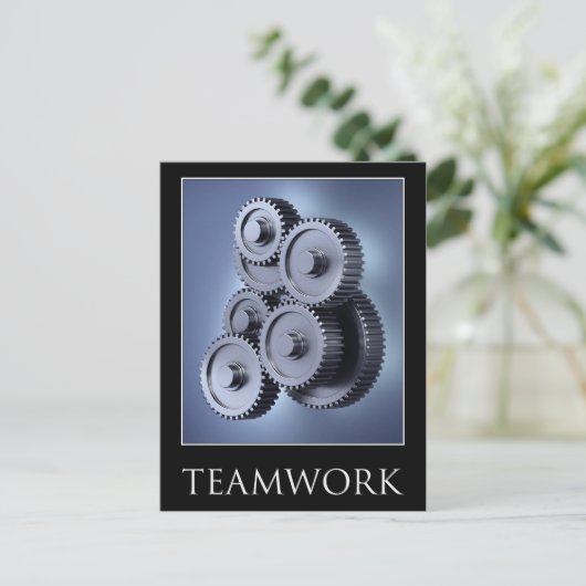チームワークのコンセプトとギアホイール ポストカード (スタンド正面)