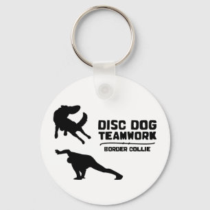 チームワークのボーダーコリーディスク犬Keychain キーホルダー