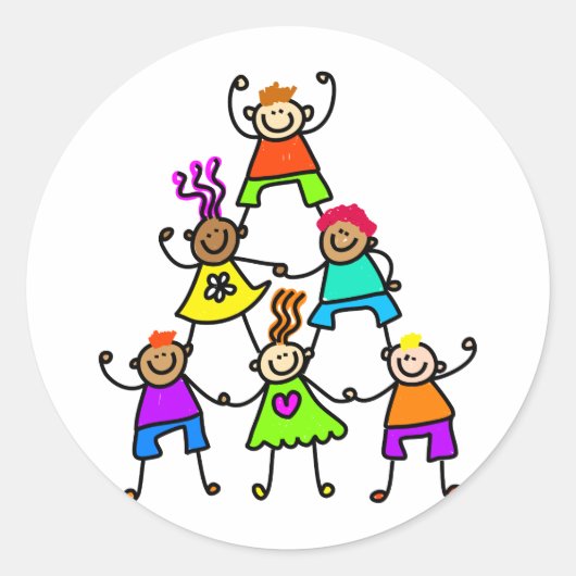 チームワークの子供 ラウンドシール (正面)