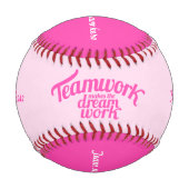 チームワークは夢の仕事ピンクの女の子の名前ボールを作る 野球ボール (裏面)