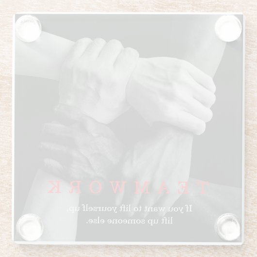 チームワークやる気を起こさせる感動的引用文手 ガラスコースター (裏面)