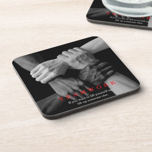チームワークやる気を起こさせる感動的引用文手 コースター (左側)