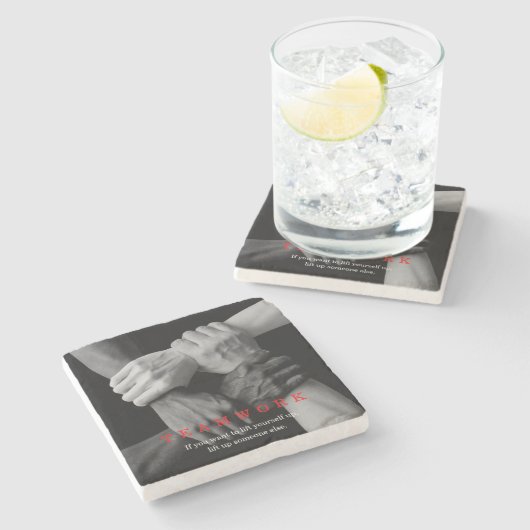 チームワークやる気を起こさせる感動的引用文手 ストーンコースター (横)