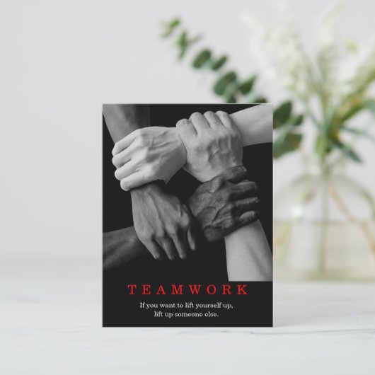 チームワークやる気を起こさせる感動的引用文手 ポストカード (スタンド正面)