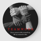 チームワークやる気を起こさせる感動的引用文手 ラージ壁時計 (正面)