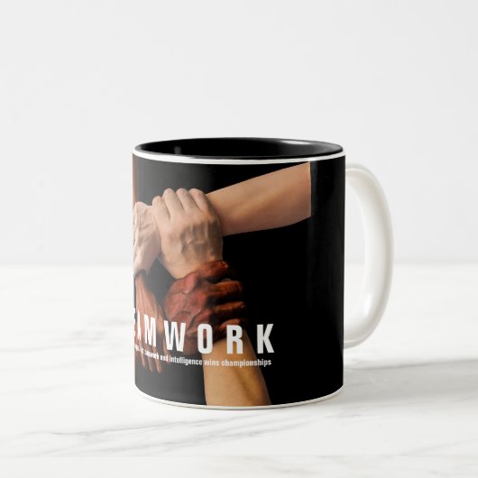チームワーク感動的引用文やる気を起こさせる ツートーンマグカップ (正面右)