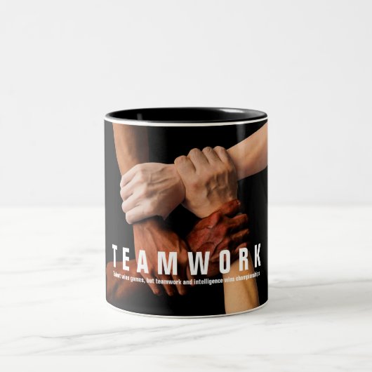 チームワーク感動的引用文やる気を起こさせる ツートーンマグカップ (中央)