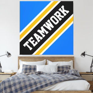 チームワーク ブライトブルー ブラック スラント レース ストライプ キャンバスプリント