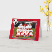 チーム写真のサッカーはモニカのための特別注文を梳きます カード (黄色い花)