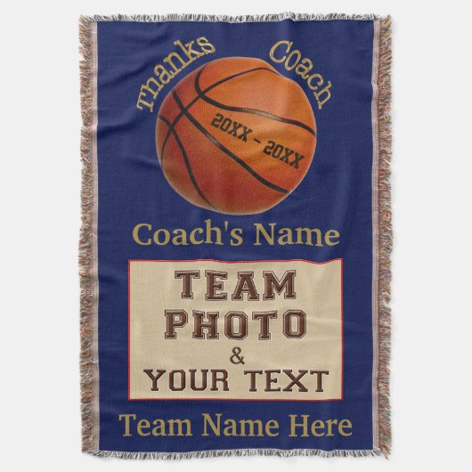 チーム写真のパーソナライズなバスケットボールのコーチのギフト スローブランケット (正面縦)