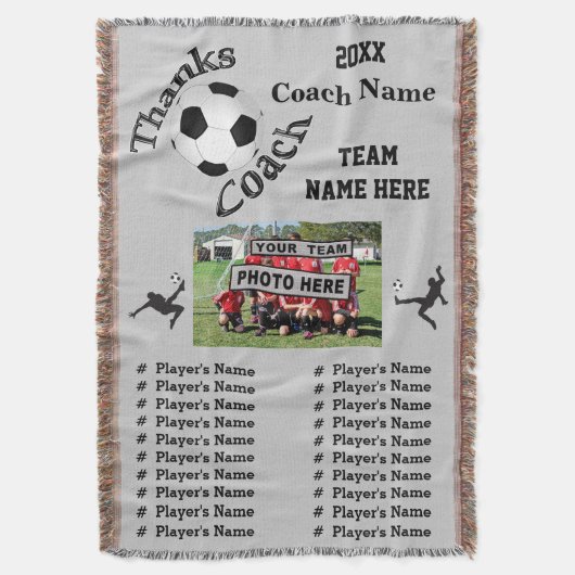 チーム写真、プレーヤーの名前の素晴らしいサッカーのコーチのギフト スローブランケット (正面縦)