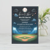 チーム別ボールゲームピッチおもしろい野球の性別公開 招待状 (スタンド正面)