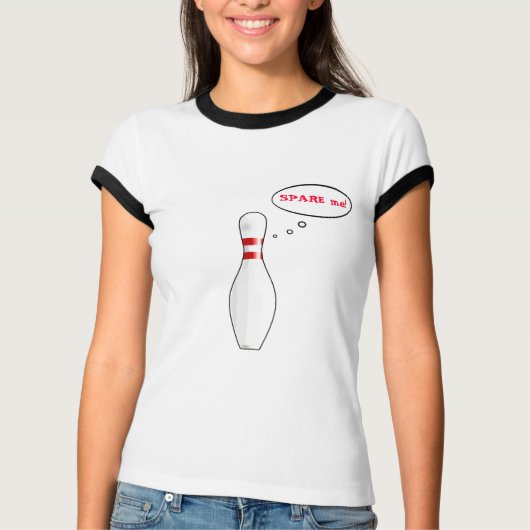 チーム名おもしろい付きレディースボーリングピンカートーン Tシャツ (正面)