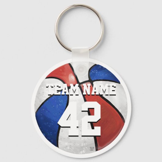 チーム名と番号の赤白青 キーホルダー (正面)