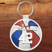 チーム名と番号の赤白青 キーホルダー (正面)