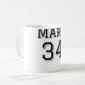チーム名の追加プレイヤー名の日付スポーツマンヴィンテージ コーヒーマグカップ (正面左)