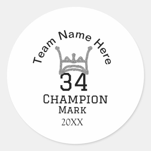 チーム名の追加プレイヤー名の追加スポーツマン ラウンドシール (正面)