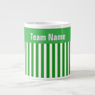 チーム名をカスタマイズ グリーンホワイトストライプ ジャンボコーヒーマグカップ