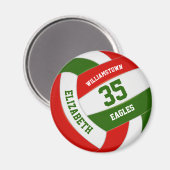 チーム名を持つ赤緑白バレーボール マグネット (正面/裏面)