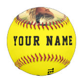 チーム名付き黄色の野球の写真 野球ボール (裏面)